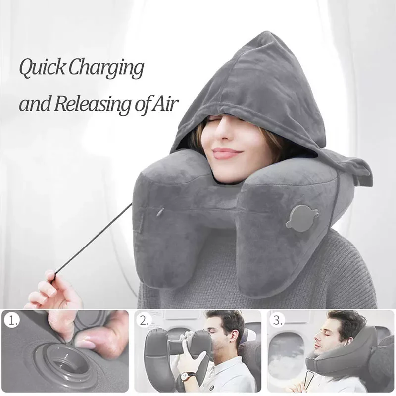 New H Shape Inflatable Travel Pillow Portable Fold Nap Neck Pillow Car Seat Office Airplane Sleeping Cushion Pillow For Travel - Essential travel items