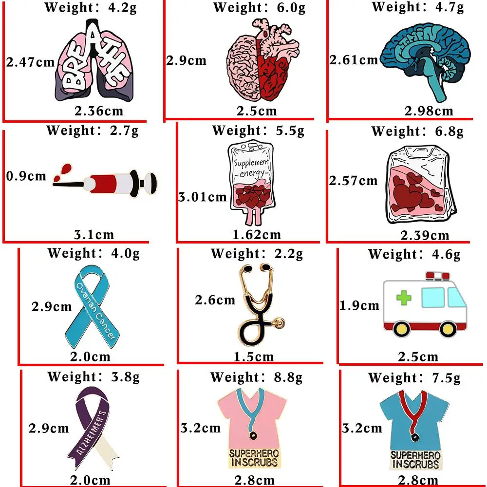 Medical Brooch for Doctor Nurse Stethoscope T-shirts Enamel Pins Heart Brain Lung Blood Bag Injector Badge Ambulance Pin Jewelry