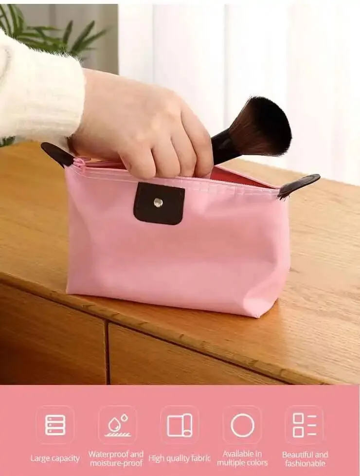 Description Picture 4 of item1pc Candy Colored Patch Detail Makeup Bag Waterproof Folding Dumpling Type Cosmetic Storage Wash Bag for Girls and Women