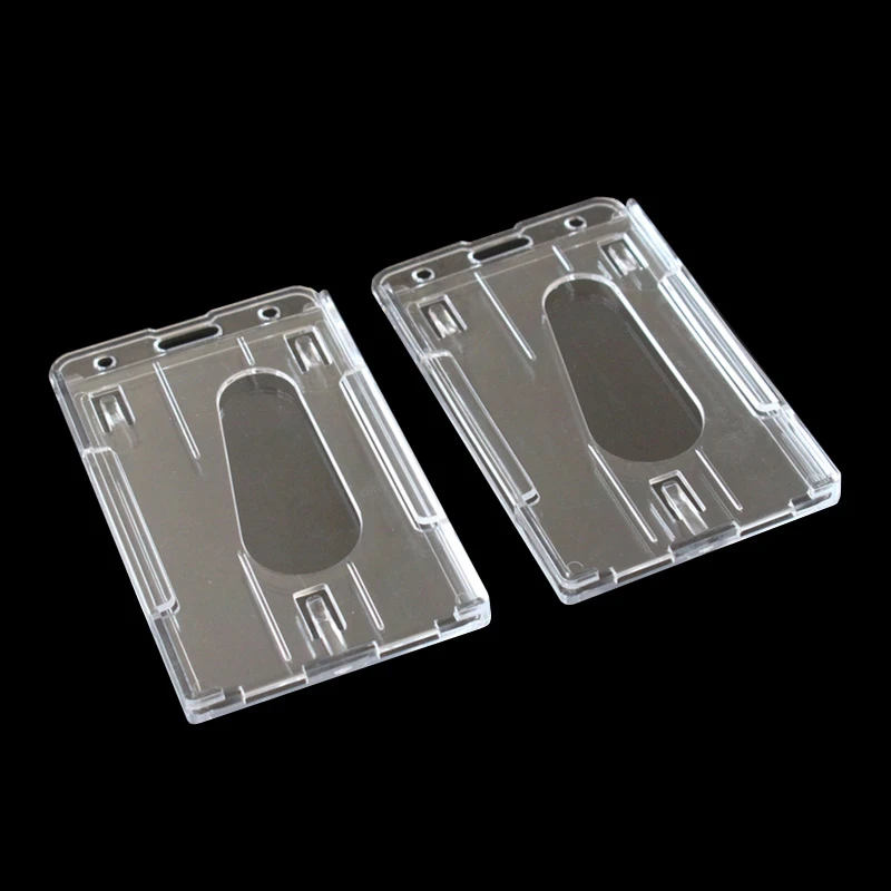 1~50Pcs Vertical Hard Plastic ID Badge Holder Double Card Multi Transparent Lot 