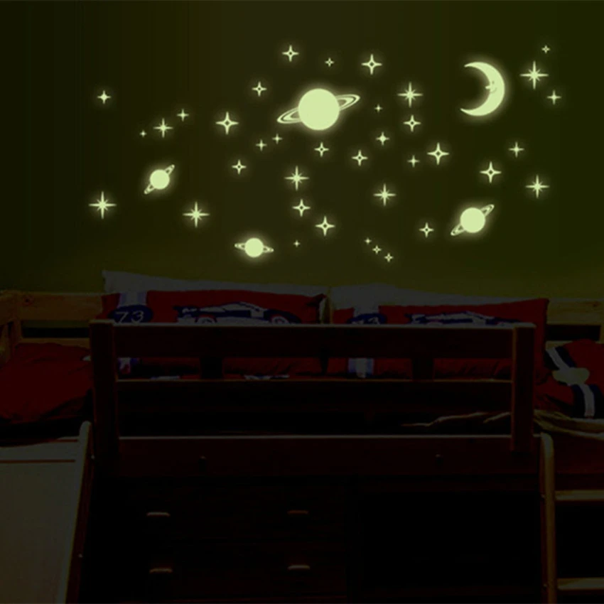 Description Picture 3 of itemLuminous Stars Moon Planets Wall Stickers, Glow in the Dark Starry Sky, for Home Kids Bedroom Living Room Bathroom Decoration