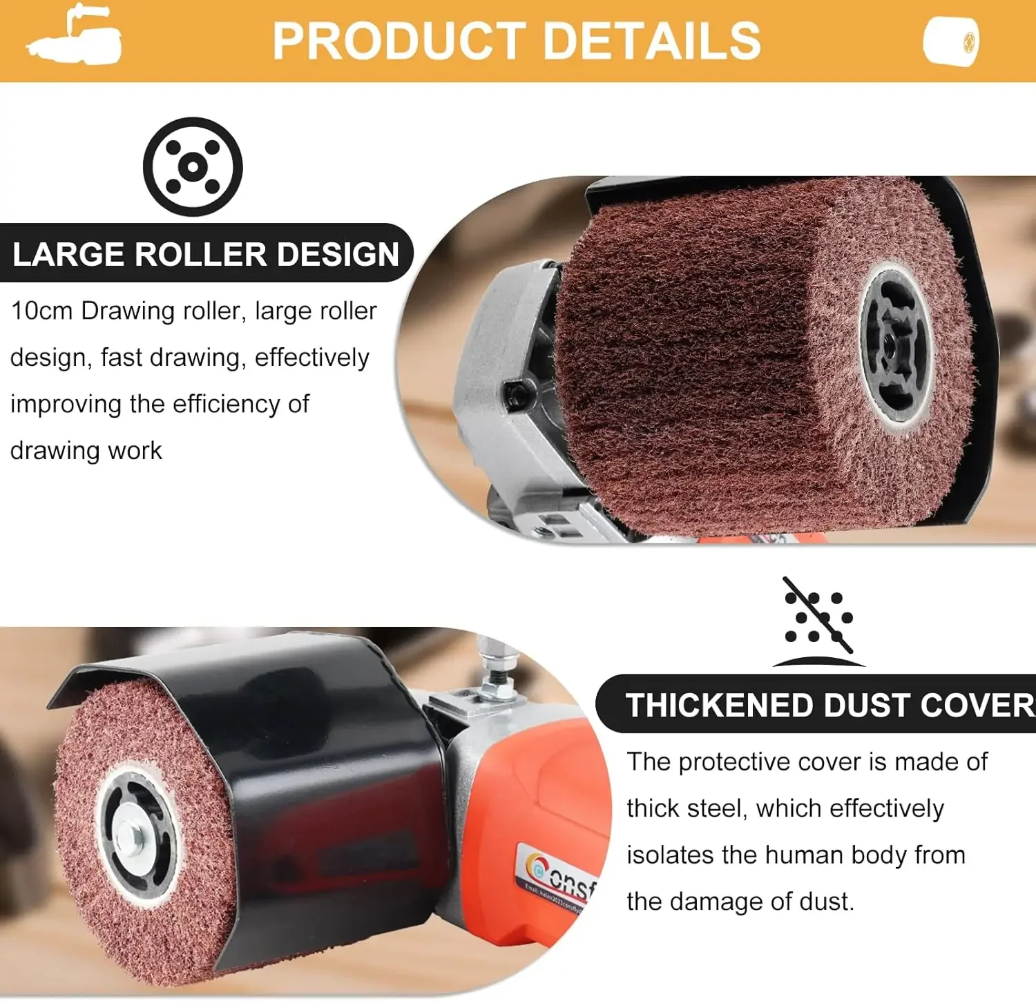 Burnishing Polishing Machine Handheld Wheel Polisher Sander Wire Drawing Machine for Steel Metal Wood 110V 1400W 8 Speed Adjust