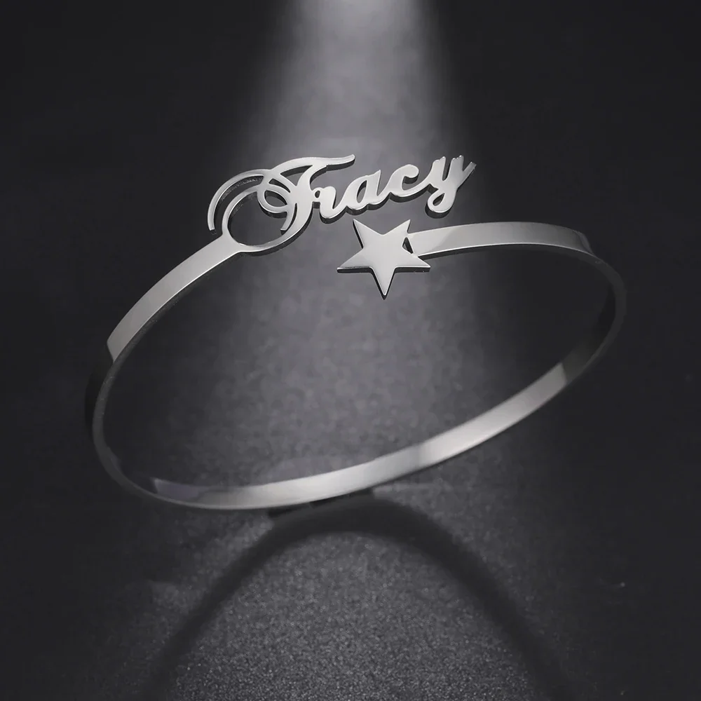

Personalized Bracelet for Women Star Customized Engraved Names Adjustable Bangles Stainless Steel for Mama Unique Jewelry Gift