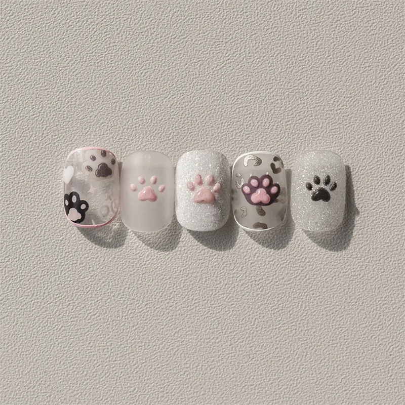 Süße Gelee rosa Katze Pfotenabdruck schöne Kitty Welpe Hund Cartoon 5D geprägte Relief selbstklebende Nail Art Aufkleber 3D Maniküre Aufkleber – Detail 10