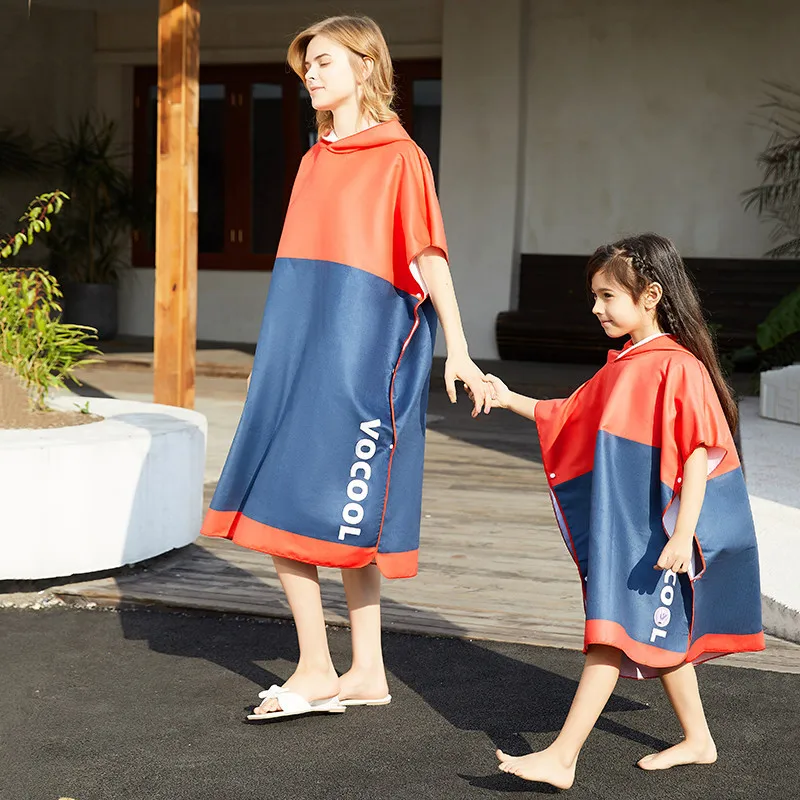 

Children Swimming Towels Bathrobe Cloak Hooded Parent-child Surf Pool Robe Quick Dry Beach Travel Portable Bath Towel Bathrobe