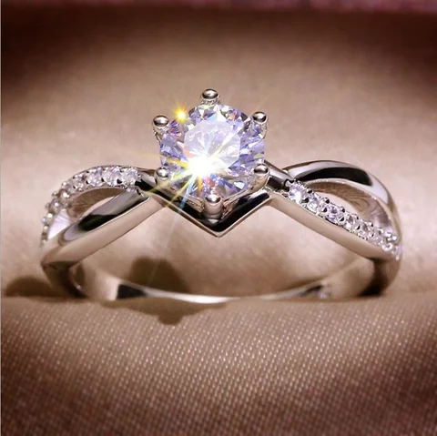 Fashion Silver Color Engagement Ring Women Shining Inlaid Zircon Crystal Ring Bridal Anniversary Wedding Jewelry Gift