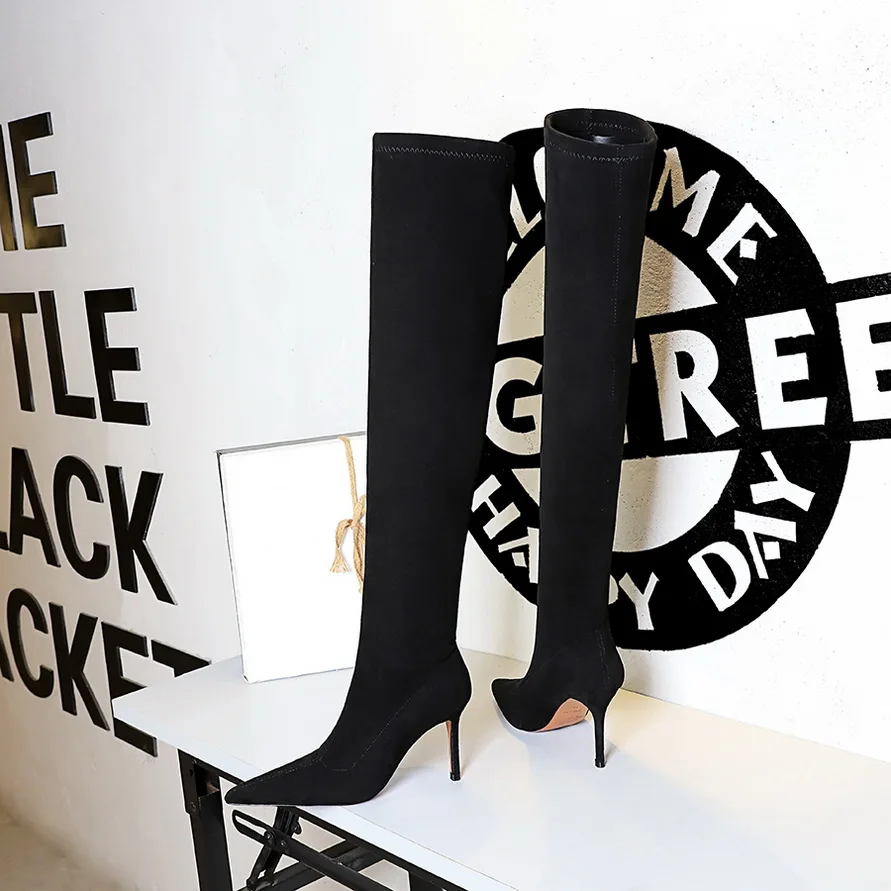 

Женские сапоги 2023 см, Сапоги выше колена на высоком каблуке 8,5, женские сапоги до бедра, длинные замшевые сапоги для стриптиза, Зимняя Сексуальная Фетиш-обувь