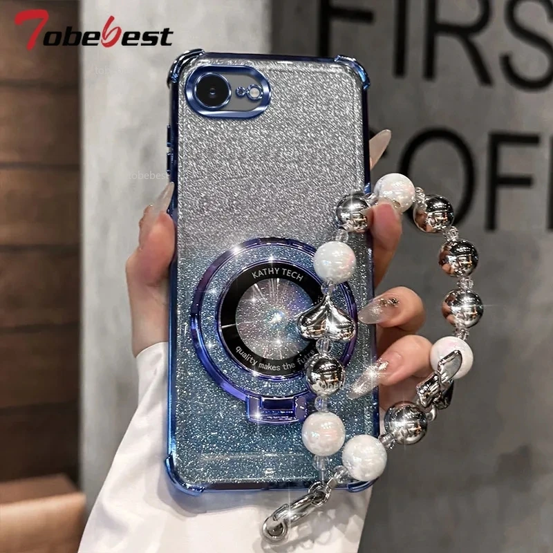 Shockproof Glitter Plating Case with Magsafe and Bead Bracelet Holder