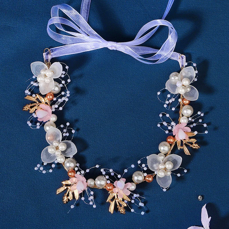 New Chinese Retro Bridal Hair Accessories Handmade Beaded Hair Braiding Flower Headband Headdresses For Girlfriend