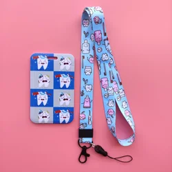 Cute Tooth Dental Pattern Lanyard ID Badge Holder and ABS Credit Card Wallet Case (Lanyard card case)