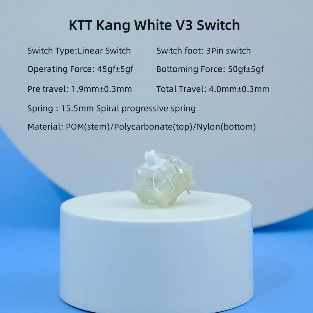 KTT Kang White V3 Linear Mechanical Keyboard Switches - Customizable RGB Gaming Hot Swap 3 Pin Switches