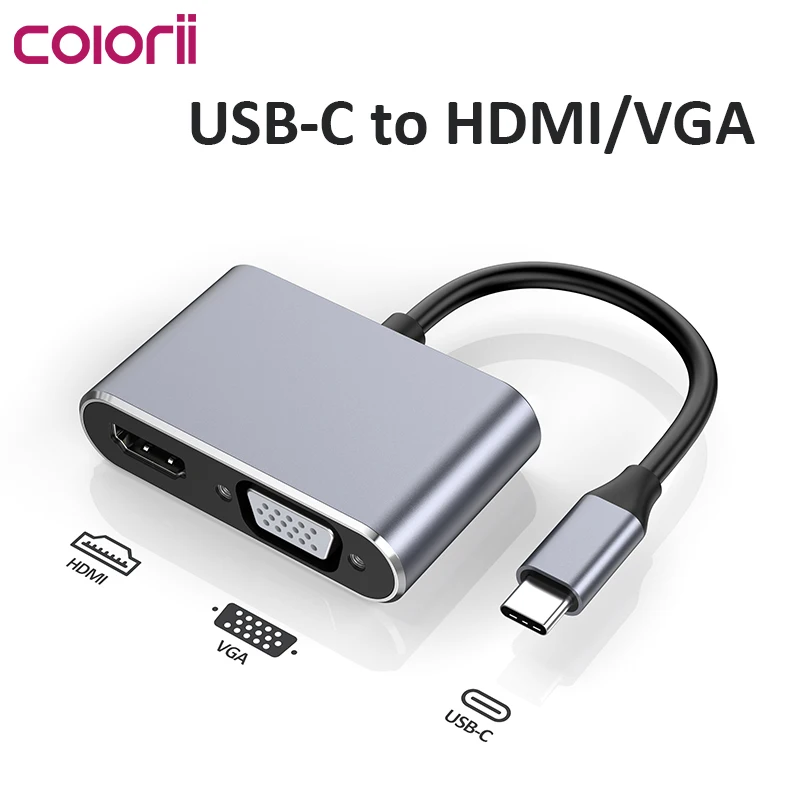 

Адаптер VGA Colorii с USB C на HDMI-совместимый, 1080P, мультидисплей, 2 в 1, конвертер с USB на HDMI-совместимый