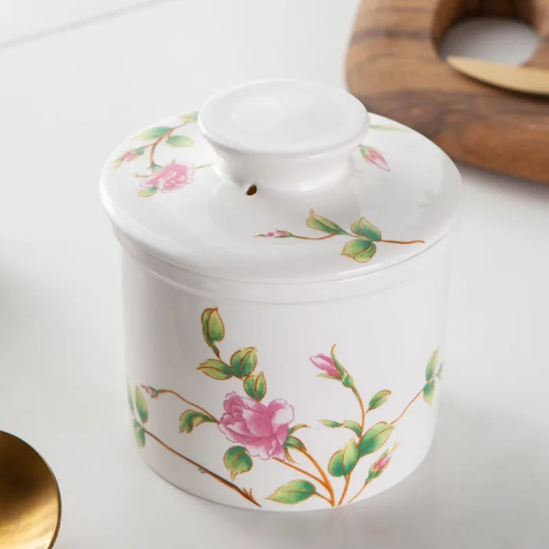 Ceramic Butter Keeper Crock for Counter,Fresh Spreadable French Butter Organizer with Water Line,Cheese Storage Dish Container