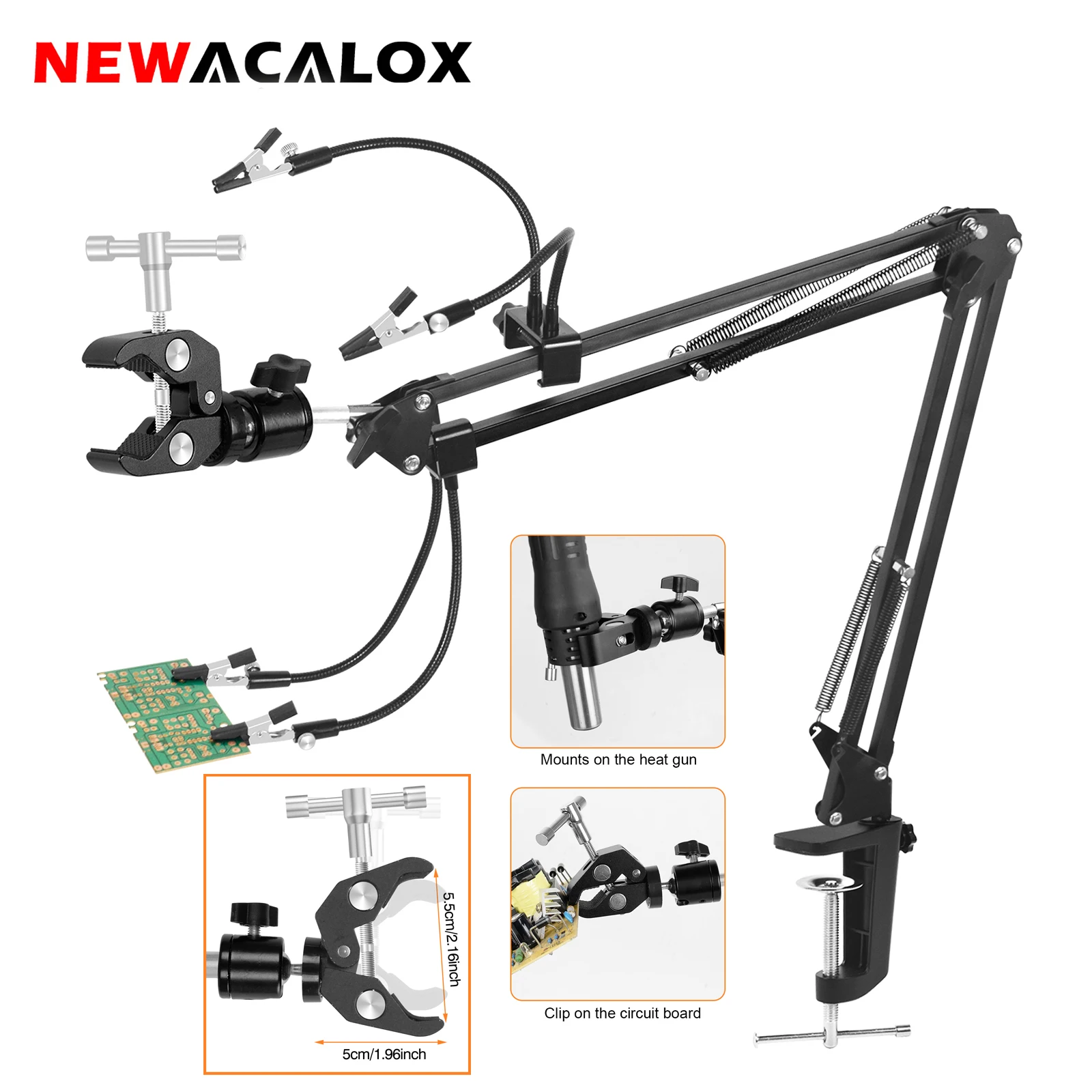 NEWACALOX Soldering Third Hand Heat Gun Bracket PCB Repair Tool Holder with 4Pcs Flexible Arms Welding Electronic Repair Tools newacalox 320mm 150 mm magnetic flexible arm with 2pc 360 degree alligator clip pcb board clip welding auxiliary tool third hand