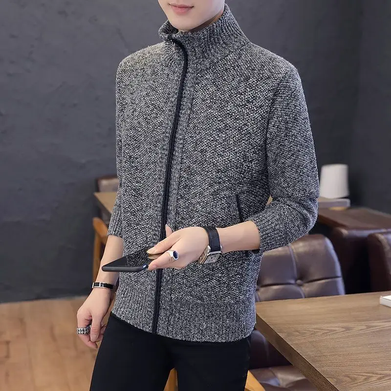 2023 Spring and Autumn Men's New Fashion Business Commuter Knitwear Casual Korean Version Slim Fit Stand Neck Jacket Coat
