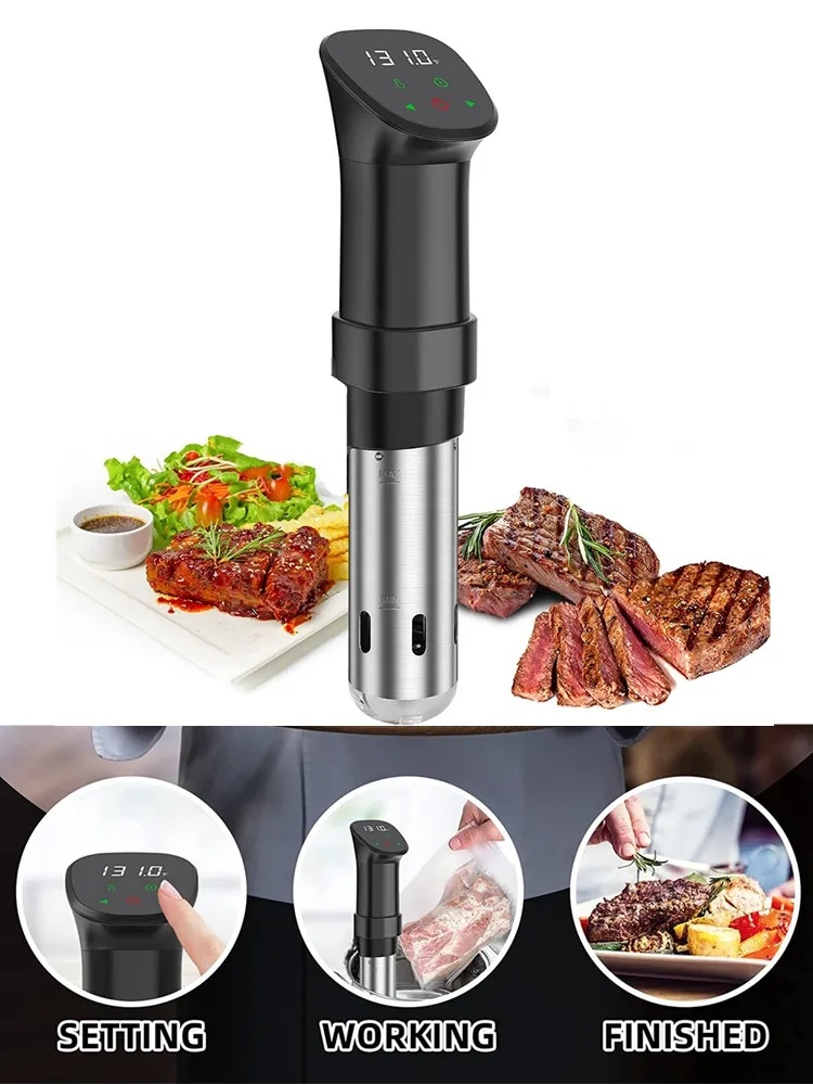 Fogão a Vácuo Impermeável com Display Digital Fogão Sous Vide Lcd Touch Imersão Circulador Culinária Precisa Ipx7 1100w