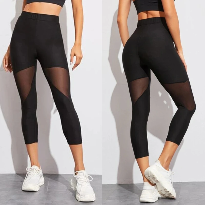 

Black Patchwork Mesh Leggings Women's Jeggings Legins Women Leggins Female Elastic Pant Capri Women Fitness Leggings