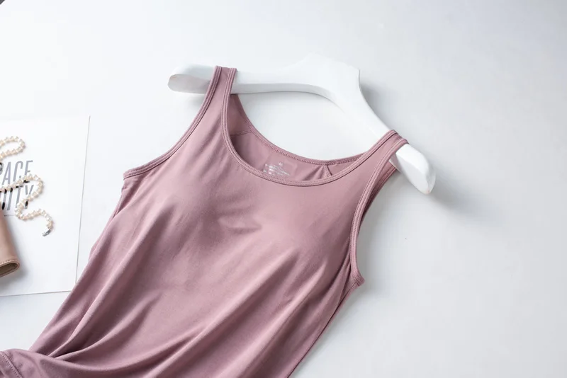 Description Picture 4 of itemWomen's One-Piece Sleeveless Slim Tank Top With Chest Pad Solid Color Soft Smooth Shockproof Casual Sport Vest With Built K15