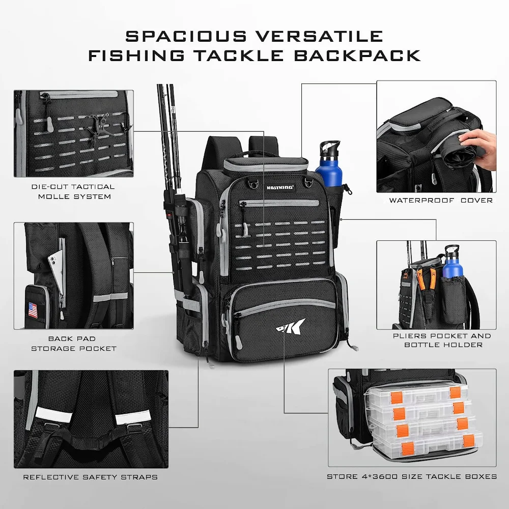 VISMIX Mochila para aparejos de pesca con 4 cajas de aparejos de pesca,  gran bolsa de almacenamiento impermeable, funda protectora impermeable para  la