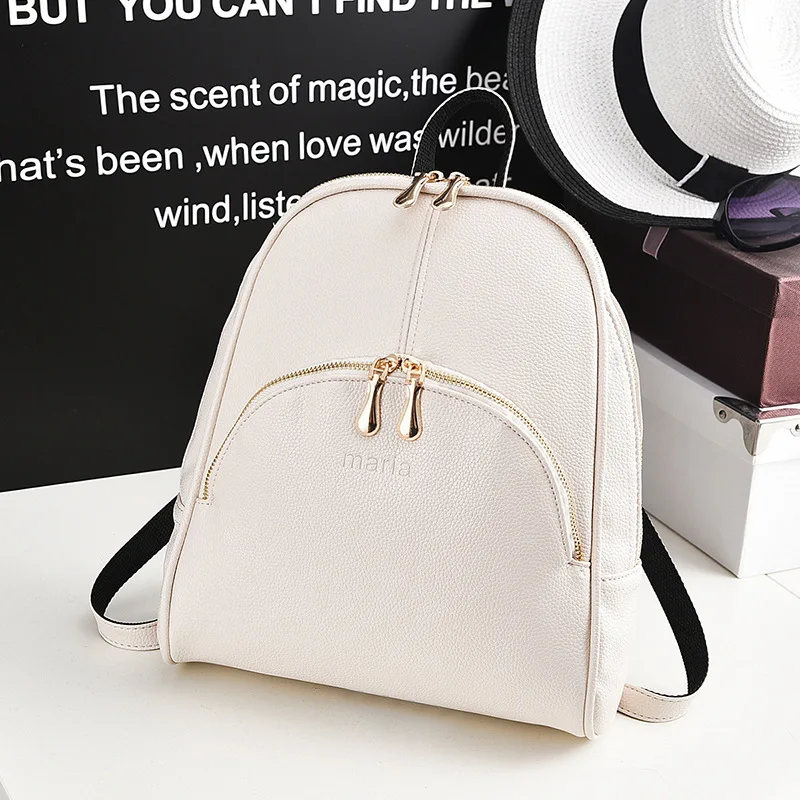 Fashionable Women's Backpack  New Style Student Simple Lightweight Wear Resistant Floral Embossed High Quality PU Leather - 4