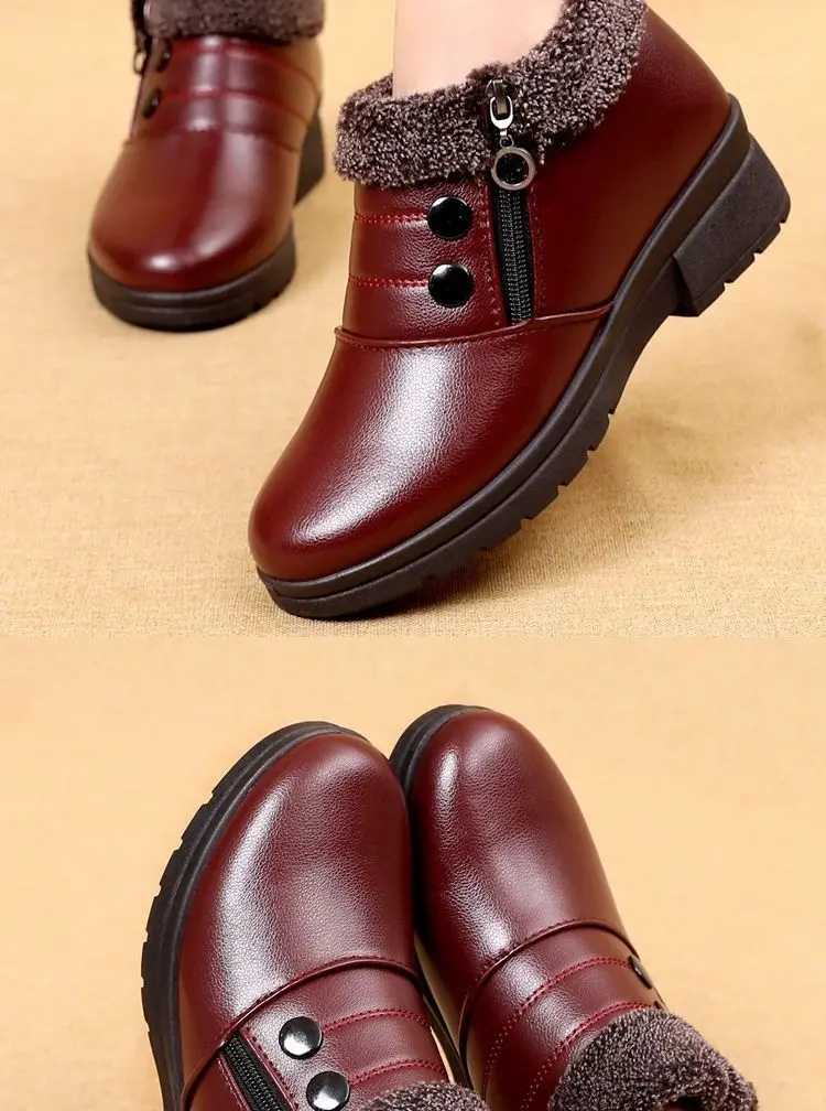 أحذية شتوية مبطنة بالصوف الدافئ بجزء سفلي مسطح ومضادة للانزلاق أحذية الثلوج النسائية القطنية بنمط بكين نعل مطاطي ناعم مريح