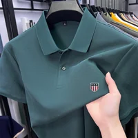 Polo homme de luxe en coton 100% pour l'été, imprimé sur le col, manches courtes, t-shirt décontracté et professionnel, vêtement respirant pour homme 1