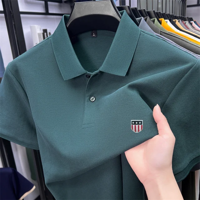 Polo homme de luxe en coton 100% pour l'été, imprimé sur le col, manches courtes, t-shirt décontracté et professionnel, vêtement respirant pour homme 1