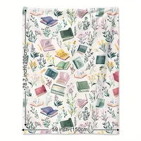 Cozy Watercolor Book & Wildflower Print Blanket - Soft, Warm Flannel Throw for Naps, Camping, Travel, and Home Decor - Perfect G 6