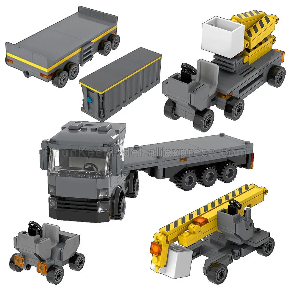 Moc Building Blocks Mattoni Aeroporto Esercito Militare Veicolo Da Lavoro Container Camion Trattore Pallet Modello Battiscopa Semaforo