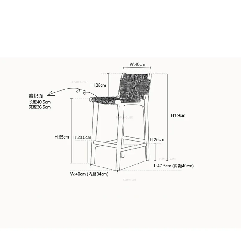 Home Rattan Solid Wood Bar Chairs Nordic Kitchen Island Dining Chair High Stool Designer Retro Back Stool European Bar Furniture