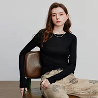 TOYOUTH femmes T-shirt 2025 automne nouveau ourlet incliné Lyocell laine coupe ajustée à manches longues Base hauts 3