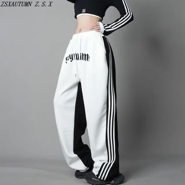 Fashion Black White Patchwork Hip-hop Pants: The Perfect Streetwear Addition for Women