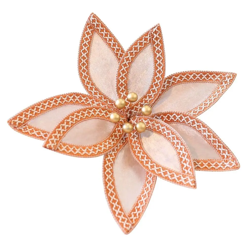 Gold Red Fabric Plastic Christmas Artificial Flowers