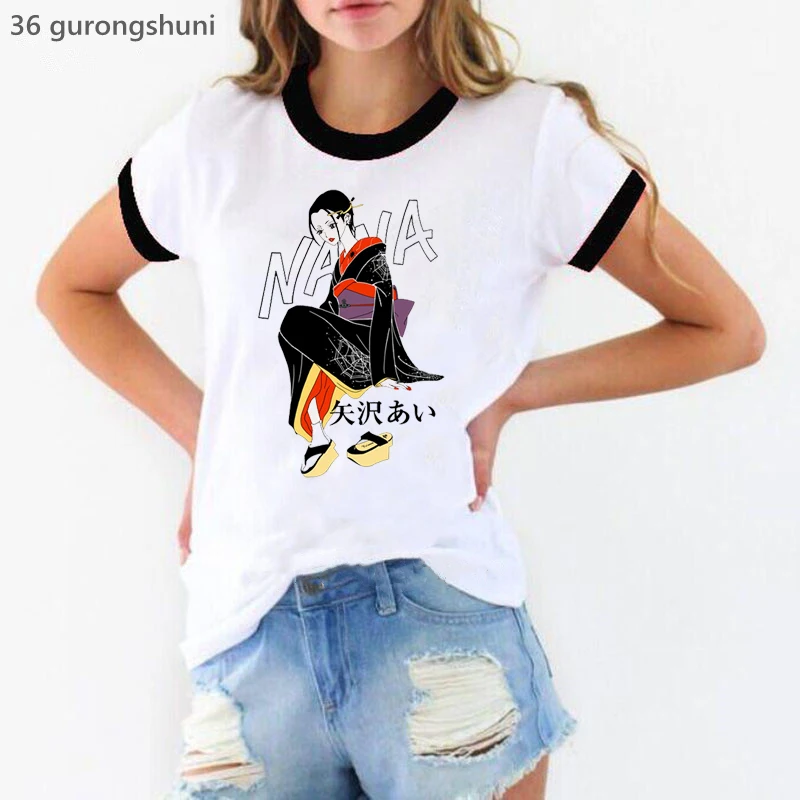 

Vintage Tshirt Women Nana Cartoon Print T Shirts Femme Japanese Anime Tops Summer Short Sleeve T-Shirt Female Harajuku Shirt