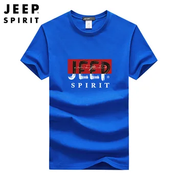 JEEP SPIRIT 남성용 편안한 코튼 티셔츠, 클래식 프린트, 캐주얼 스포츠, 통기성 반팔, 크루넥, 심플한 탑, 여름