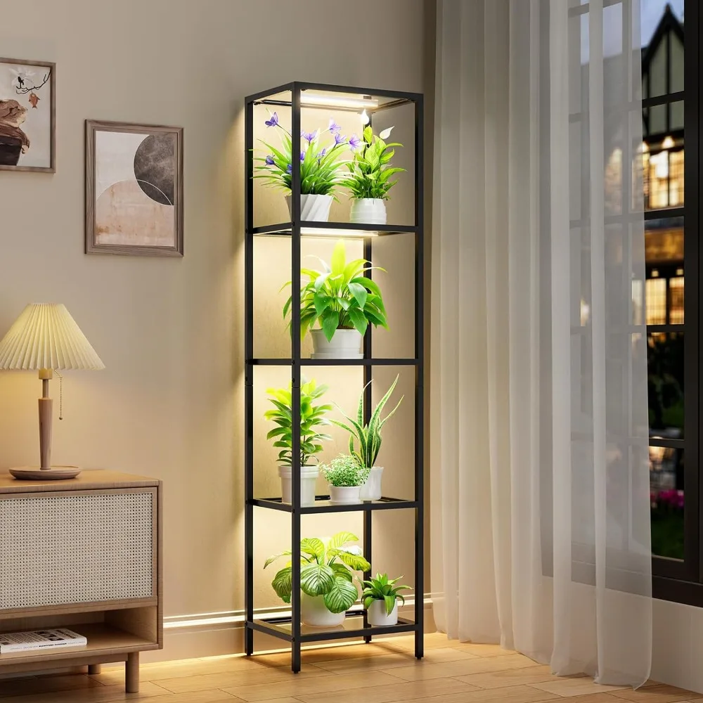 

Plant Stand Indoor with Grow Lights, 5 Tiered Tempered Glass Plant Shelf, 63" Tall Plant Stand for Indoor Plants Multiple