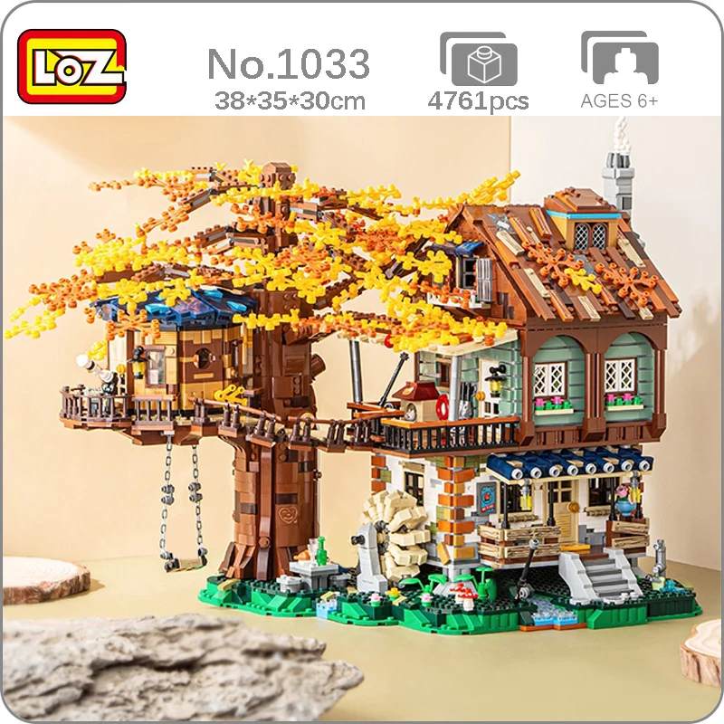 

LOZ 1033 Architecture 2-in-1 Forest Tree House Cabin Garden Waterwheel Swing Mini Blocks Bricks Building Toy For Children No Box