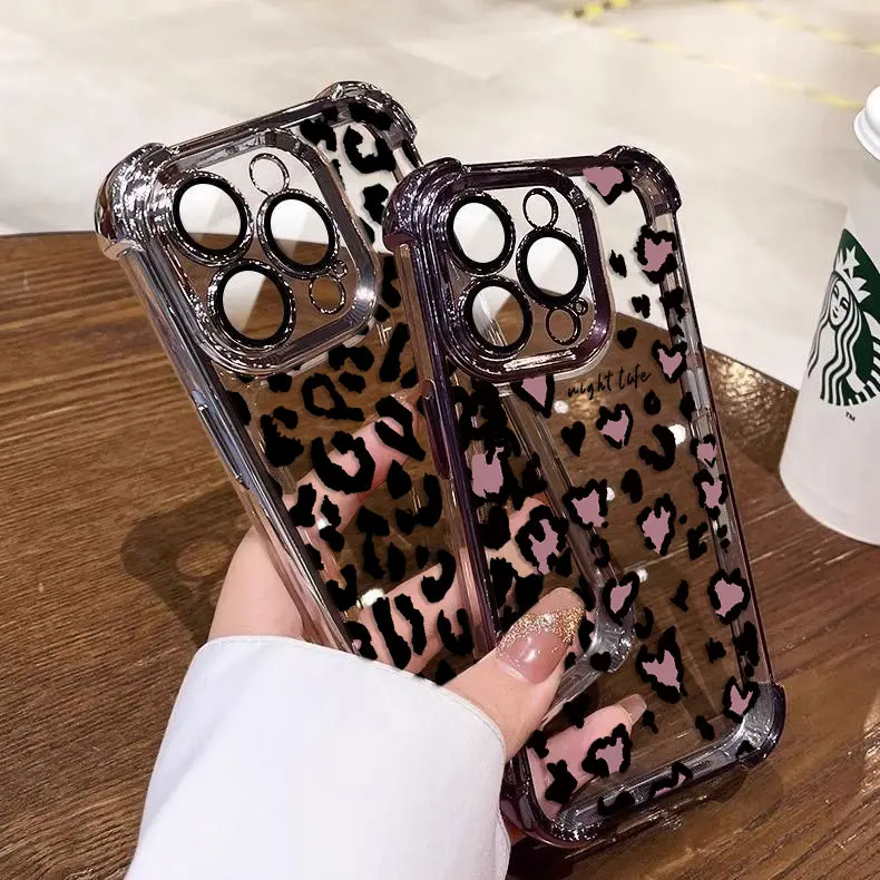 INS Brown Leopard Print Plating Anti-Fall Phone Case