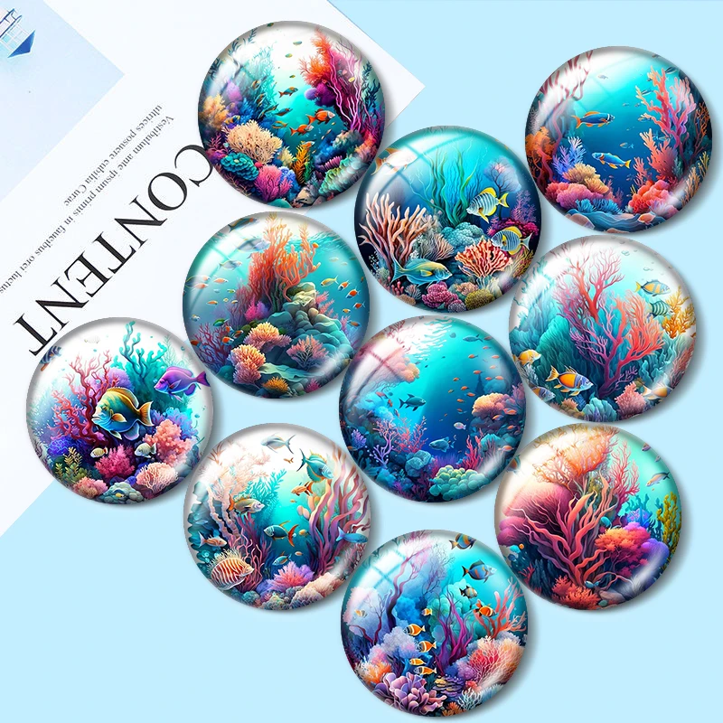 

Coral Reef Painting 10pcs 12mm/16mm/18mm/25mm Round Photo Glass Cabochon Demo Flat Back Making findings