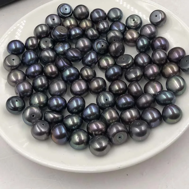

ELEISPL JEWELRY Whlesale 140g Button Flat Half Hole Black FW Pearls Loose Beads For Earrings Rings etc #22010391