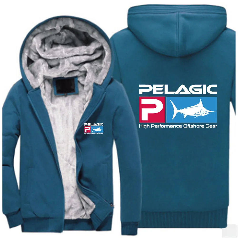 Pelagic Fishing 2022 Men's New Winter Casual Hoodies Sweatshirts Warm Thick Fleece Zipper Casual Jacket Sportwear Outwear Tops blue hoodie