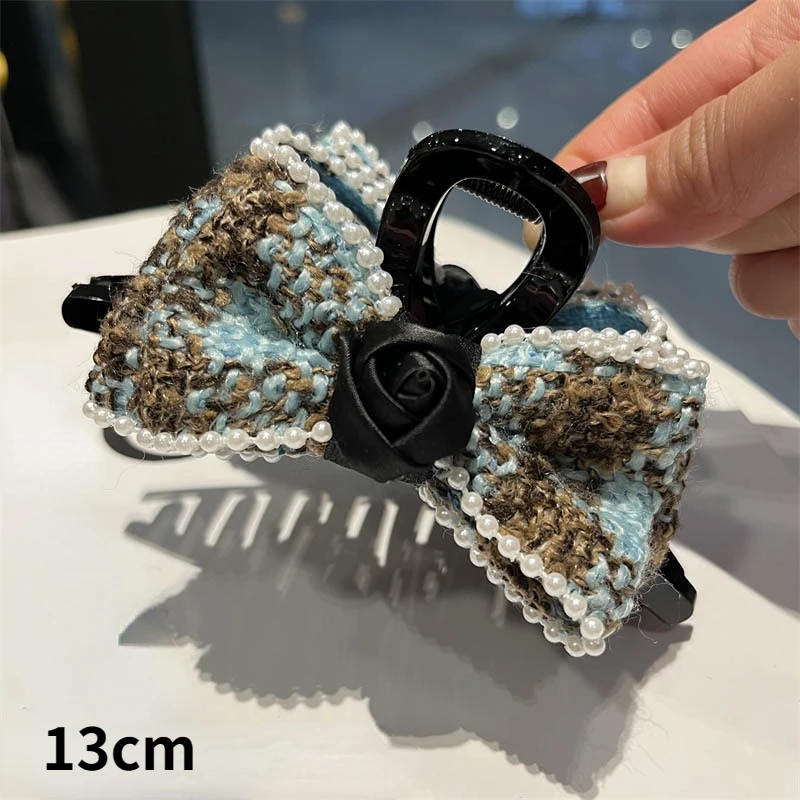 Korean Large Hair Clip Rhinestone Alphabet Shark Elements for Girls Black White Vintage Floral Design  Accessories  Women