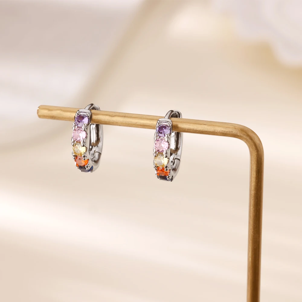 Zircon Hoop Earrings Women Stainless Steel Gold Round Luxury Wedding