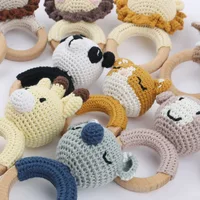 Amigurumi Cartoon Animal Baby Rattle Cute Wooden Ring Handhold Newborn Rattle Toys Handmade Pacifier Clips Kids Educational Toys 2
