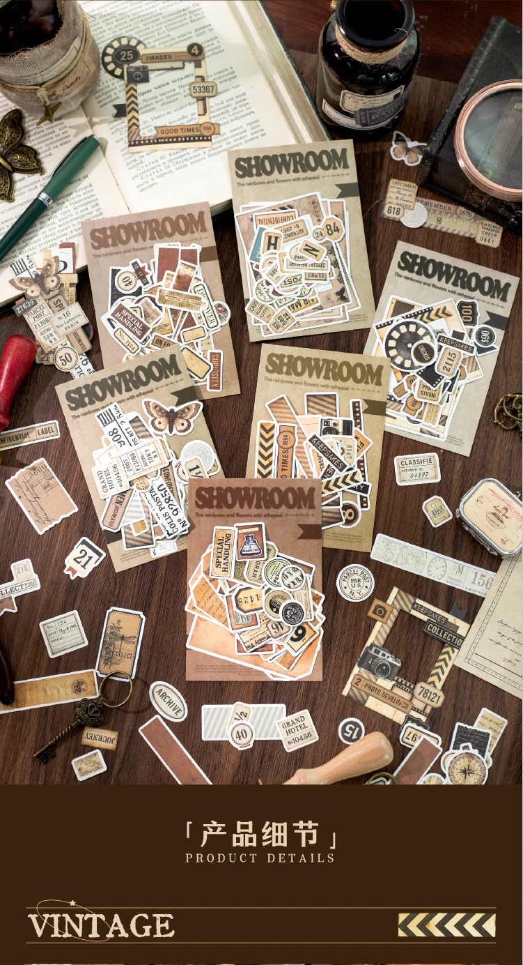 Journal GO 40 Stück Vintage-Etikett, Landschaftsmaterial, Collage, PET-Aufkleber, kreatives Tagebuch, Scrapbooking, Karte, DIY, Retro-Assets – Detail 3