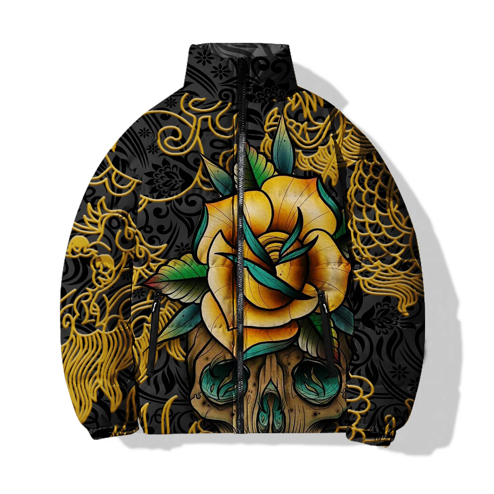 Abrigo de hombre con rosas, abrigo de hombre de alta calidad, abrigo frío de moda para invierno, abrigos para hombre Y2K, nuevos abrigos de plumón, flores, calidez, impresión 3D, genial