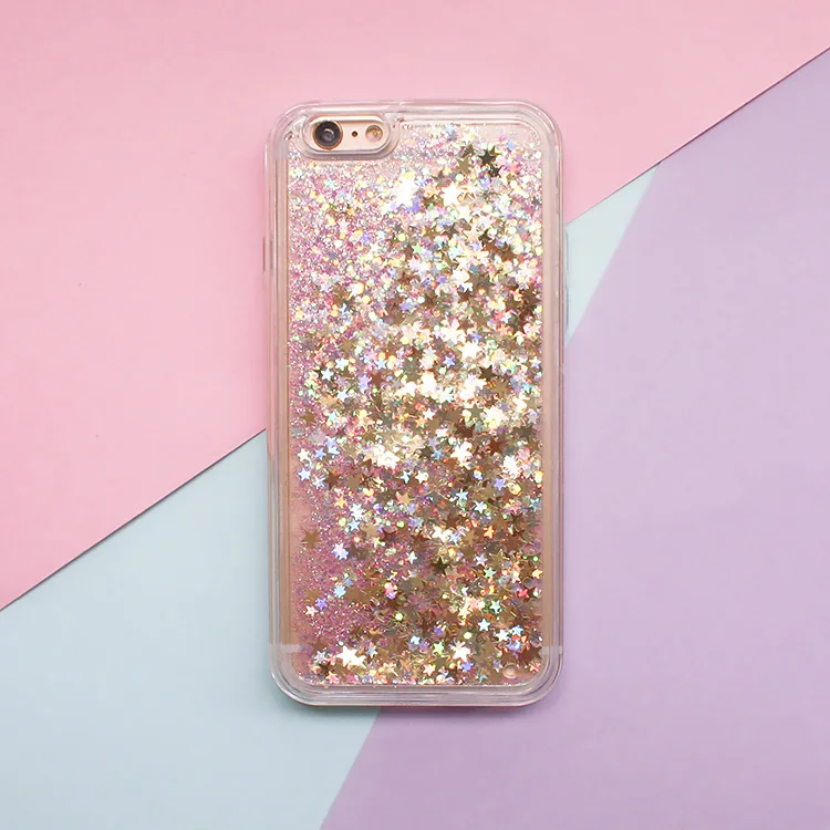 Sparkling Liquid Quicksand Glitter Stars Silicone Phone Case