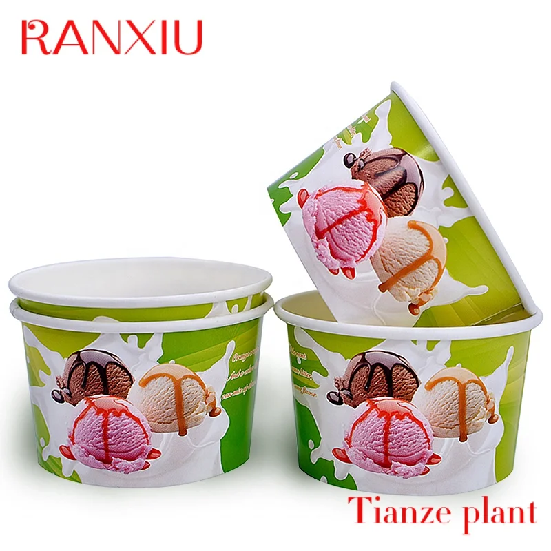 CustomDisposable Customized logo Ice Cup Yogurt Gelato Bowls 3/4/5/8/12/16oz paper cup with lid