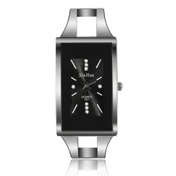 Elegant Crystal Silver Women's Bracelet Watch - Stainless Steel Quartz Wristwatch (Black)