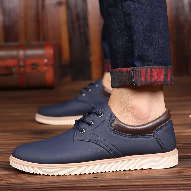

Men's Leather Shoes Round Toe Solid Color Lace-up Waterproof Non-slip Work Loafers Casual Walking Footwear Zapatillas Hombre